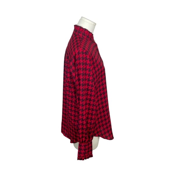 Ann Taylor Red & Black Houndstooth Pearl Details Womens Button-Up Shirt Sz S - Picture 2 of 8
